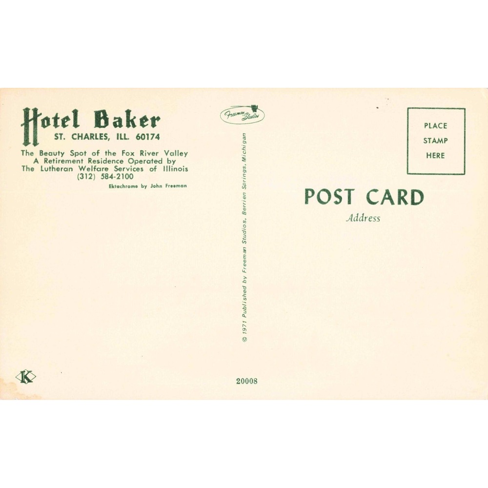 Vintage 1971 Hotel Baker St Charles Illinois Postcard Garden View VG+ - Picture 2 of 2